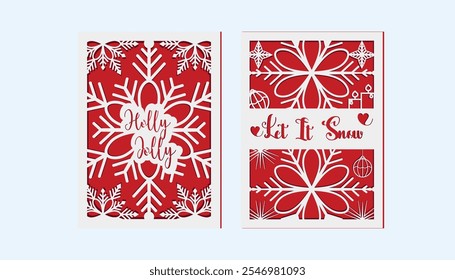 Merry Christmas and Happy New Year snowflake gift card design with the text holly jolly and let it snow.