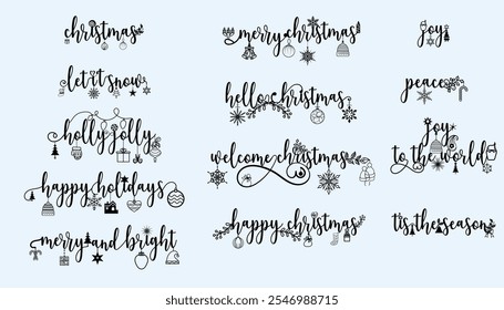 Merry Christmas and Happy New Year quote design with Christmas ornaments.