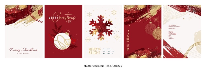 Feliz Natal e Feliz Ano Novo Cartões de Mensagens. Conceitos de ilustração vetorial para cartão de saudação, cartão de convite de festa, banner de site, banner de mídia social, material de marketing.