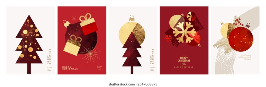 Merry Christmas and Happy New Year Greeting Cards. Vector illustration concepts for greeting card, party invitation card, website banner, social media banner, marketing material.