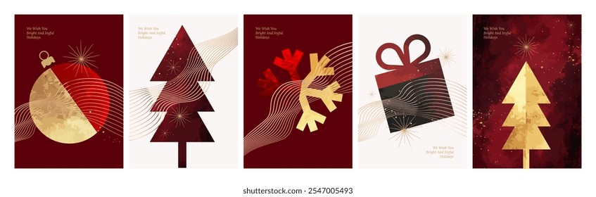 Merry Christmas and Happy New Year Greeting Cards. Vector illustration concepts for greeting card, party invitation card, website banner, social media banner, marketing material.