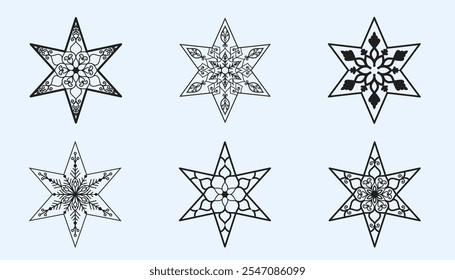 Merry Christmas and Happy New Year snowflake star decoration background.