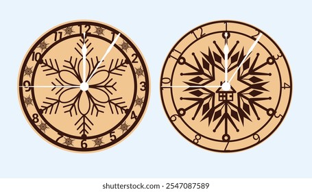 Merry Christmas and Happy New Year snowflake clock design.