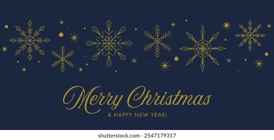 Feliz Natal e Feliz Ano Novo Banner com flocos de neve