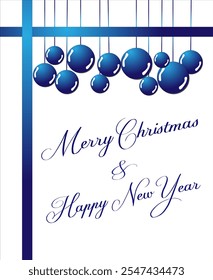 
Merry Christmas and happy new year gift card with Blue and white color theme. 
Vector greeting artwork isolated on a white background.