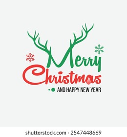 Merry christmas and Happy New Year. Lettering design card template