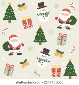 Merry Christmas and Happy New Year pattern with santa claus , snowman.