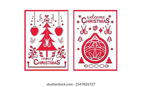 Merry Christmas and Happy New Year 2 layered pink gift card with Christmas ornaments.