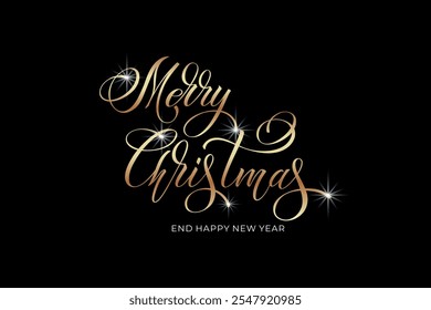 Merry Christmas and Happy New Year hand lettering calligraphy. Vector holiday illustration element.