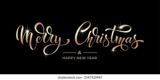Merry Christmas and Happy New Year hand lettering calligraphy. Vector holiday illustration element.