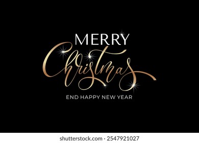 Merry Christmas and Happy New Year hand lettering calligraphy. Vector holiday illustration element.