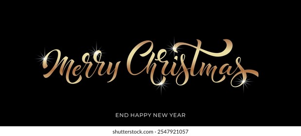 Merry Christmas and Happy New Year hand lettering calligraphy. Vector holiday illustration element.