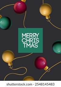Merry Christmas and Happy New Year 2025 poster, greeting card, web banner, holiday cover. Modern bright Xmas vector design template in trendy geometric style for ads, sales, print and season greetings