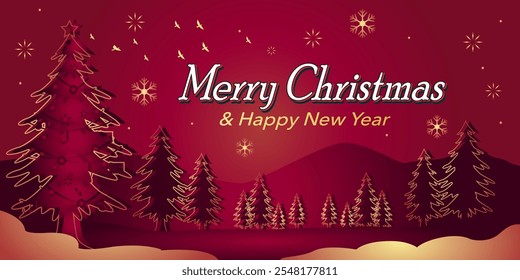 Merry Christmas and Happy New Year. Greeting card, poster, banner