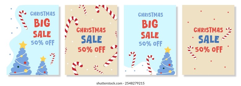 Merry Christmas and Happy New Year Background Template set. Vector Illustration for seasonal sale banner, greeting card, poster, cover, web, social media post, print. Winter holidays design templates