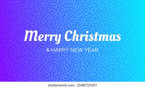 Merry Christmas and Happy New Year white incription on blue turing background. Abstract backdrop for Christmas holiday greeting card, flyers or posters. Vector illustration