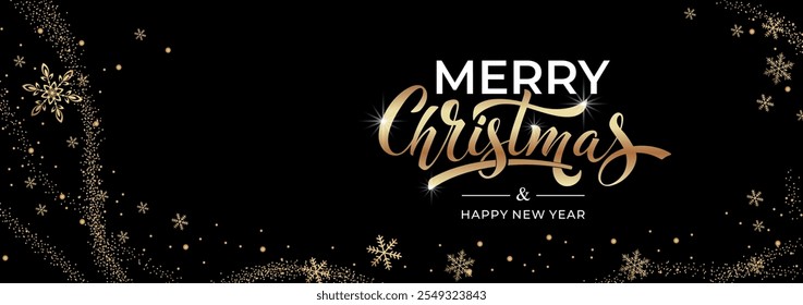 Merry Christmas and Happy New Year hand lettering calligraphy. Vector holiday illustration element.