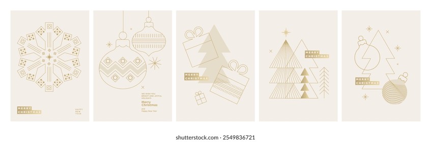 Merry Christmas and Happy New Year. Line design vector illustrations for greeting card, party invitation card, website banner, social media banner, marketing material.