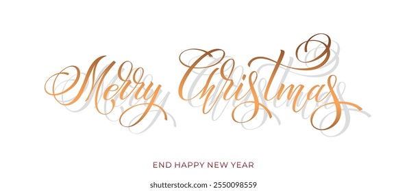 Merry Christmas and Happy New Year hand lettering calligraphy. Vector holiday illustration element.