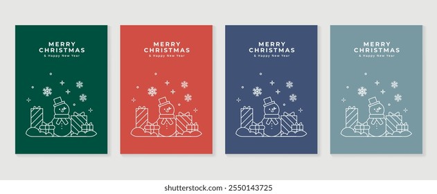 Merry Christmas and Happy New Year greeting card vector set. Luxury invitation with Christmas tree, snowman, Snowflake,ball. Design illustration for Happy holiday cards, ads and wallpaper.