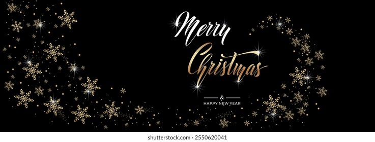 Merry Christmas and Happy New Year hand lettering calligraphy. Vector holiday illustration element.