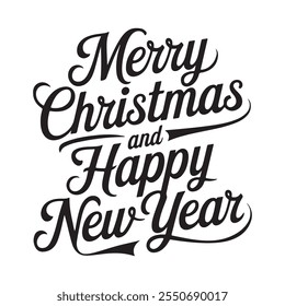 merry christmas and happy new year in typography with white background