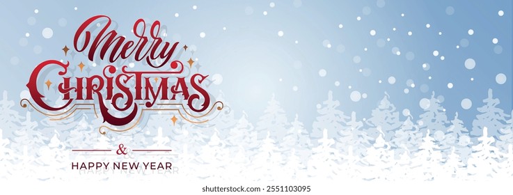 Merry Christmas and Happy New Year hand lettering calligraphy. Vector holiday illustration element.