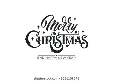 Merry Christmas and Happy New Year hand lettering calligraphy. Vector holiday illustration element.