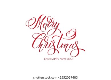 Merry Christmas and Happy New Year hand lettering calligraphy. Vector holiday illustration element.