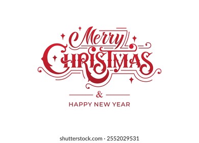 Merry Christmas and Happy New Year hand lettering calligraphy. Vector holiday illustration element.