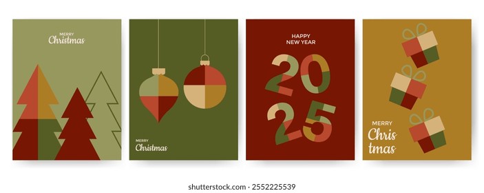 Merry Christmas and Happy New Year minimalist geometric design for banner, card, cover, poster, advertising, wallpaper.