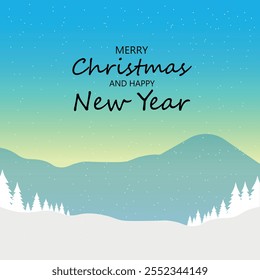 Merry Christmas and Happy New Year card. Simple illustration of simple winter background. Christmas tree. Holiday greeting card. Vector illustration.