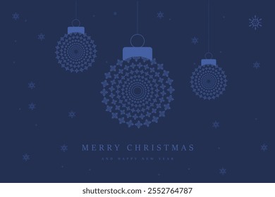 Merry Christmas and Happy New Year post card vector design. A Luxury invitation with minimalistic Christmas ball design, composed of delicate snowflake.