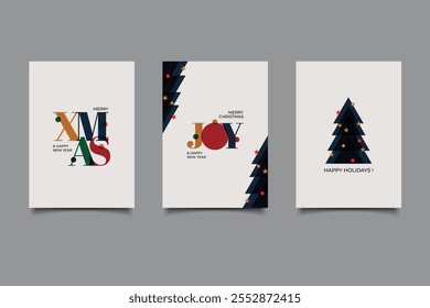 merry christmas and happy new year greeting card template collection vector eps 10