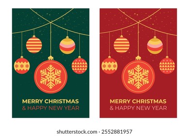 Merry Christmas and Happy New Year Greeting Card Vector Template