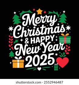 Feliz Natal e feliz ano novo 2025 t camisa design