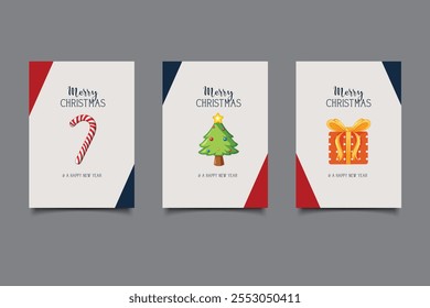 Merry Christmas and Happy New Year Set of greeting cards collection