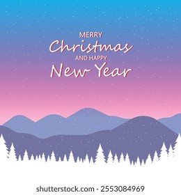 Merry Christmas and Happy New Year card. Simple illustration of simple winter background. Christmas tree. Holiday greeting card. Vector illustration.