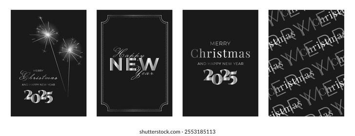 Merry Christmas and Happy New Year Greeting Cards. Collection of greeting background designs, New Year, social media promotional content. Vector illustration