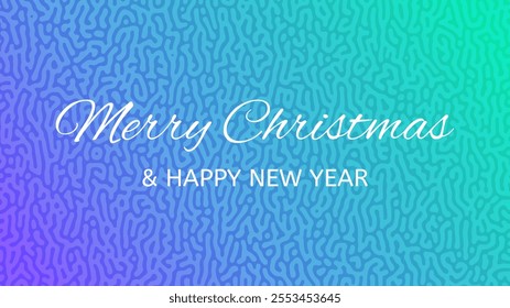 Merry Christmas and Happy New Year white incription on blue turing background. Abstract backdrop for Christmas holiday greeting card, flyers or posters. Vector illustration