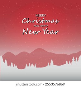 Merry Christmas and Happy New Year card. Simple illustration of simple winter background. Christmas tree. Holiday greeting card. Vector illustration.