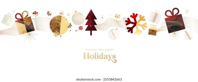 Merry Christmas and Happy New Year Greeting Card. Vector illustration for background, greeting card, party invitation card, website banner, social media banner, business and marketing material.