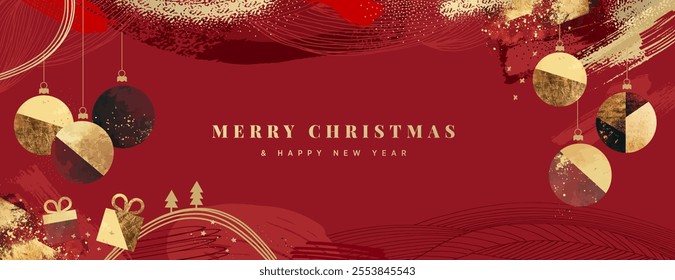 Merry Christmas and Happy New Year Greeting Card. Vector illustration for background, greeting card, party invitation card, website banner, social media banner, business and marketing material.