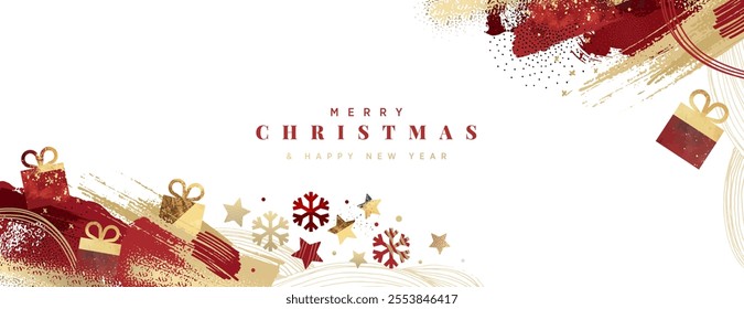 Merry Christmas and Happy New Year Greeting Card. Vector illustration for background, greeting card, party invitation card, website banner, social media banner, business and marketing material.