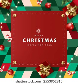 Merry Christmas and happy new year sign banner frame with festive decoration