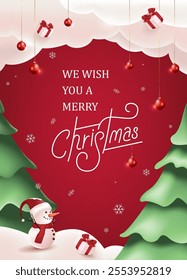 Merry christmas and happy new year banner card background Decorated with christmas tree and festive decoration