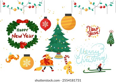 Merry Christmas and Happy New Year. Template for greetings, banners, posters, postcards and holiday invitations.