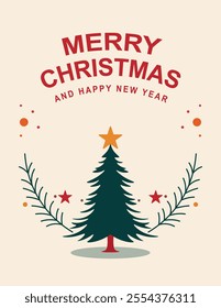 Merry Christmas and Happy New Year background. Vector Illustration.