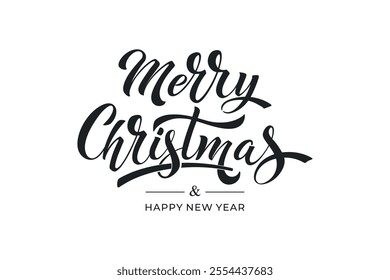 Merry Christmas and Happy New Year hand lettering calligraphy. Vector holiday illustration element.