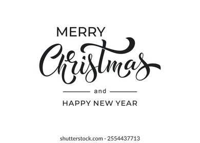 Merry Christmas and Happy New Year hand lettering calligraphy. Vector holiday illustration element.